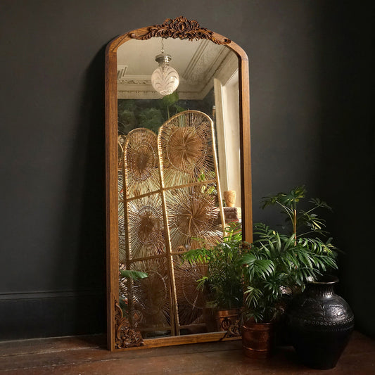 Arched Full-Length Solid Wood Carving Floor Mirror