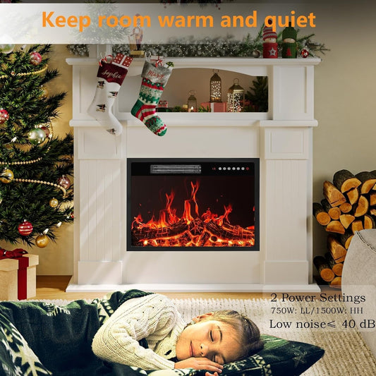 BOSSIN 43 Electric Fireplace with Mantel, 23 inch Electric Fireplace Insert,Freestanding TV Stand with Fireplace Wooden Firebox
