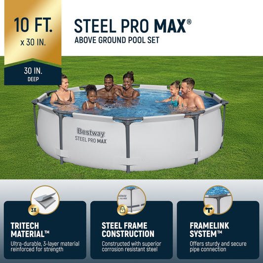 Bestway Steel Pro MAX 10'x30 Round Above Ground Outdoor Swimming Pool with Pump - 10ft. X 30in.