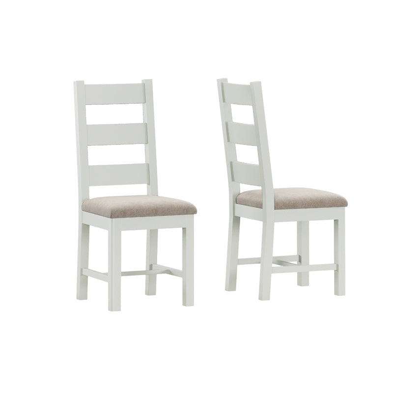 Chaise Camden à dossier échelle blanc cassé avec assise en tissu