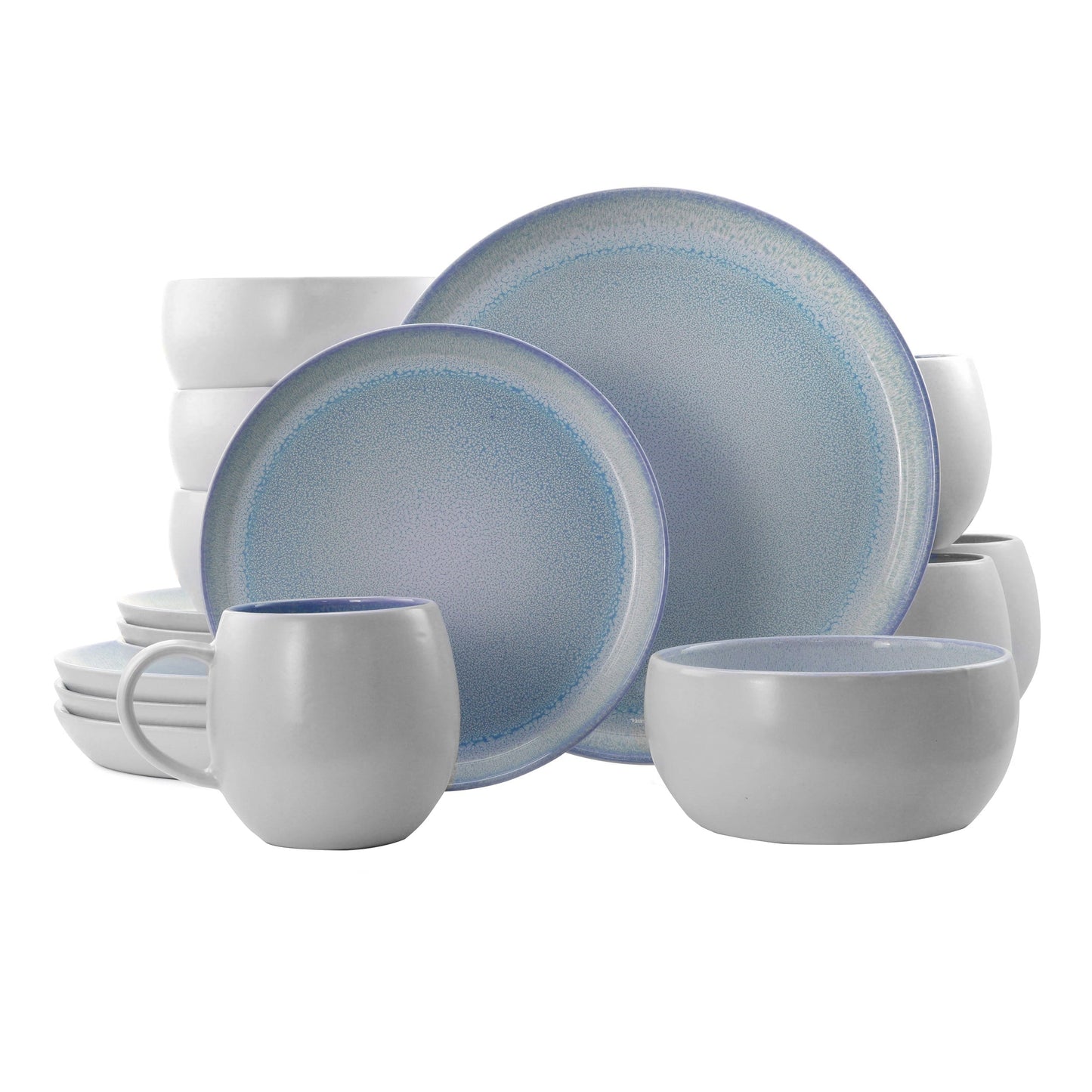 Elama 16 Piece Blue Stoneware Dinnerware Set for 4 Microwave and Dishwasher Safe Modern Dishes - N/A