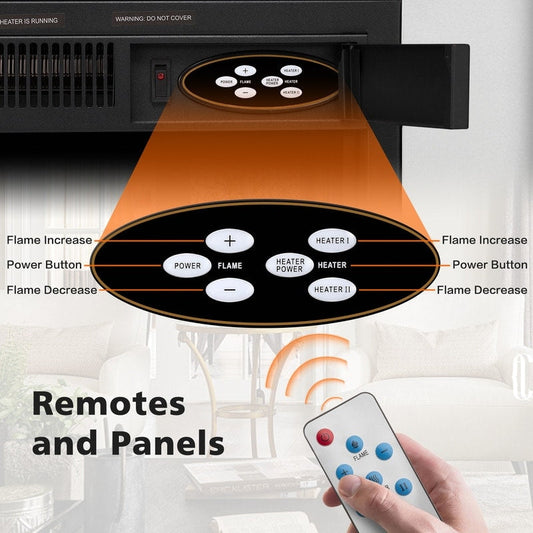 Electric Fireplace Mantel Wooden Surround Firebox, Remote Control