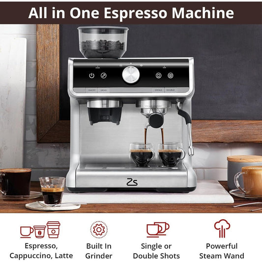 Espresso Coffee Maker, with Grinder, 2.8 L Water Tank