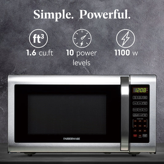 Farberware 1.6 Cu. Ft. Microwave Oven, Brushed Stainless Steel