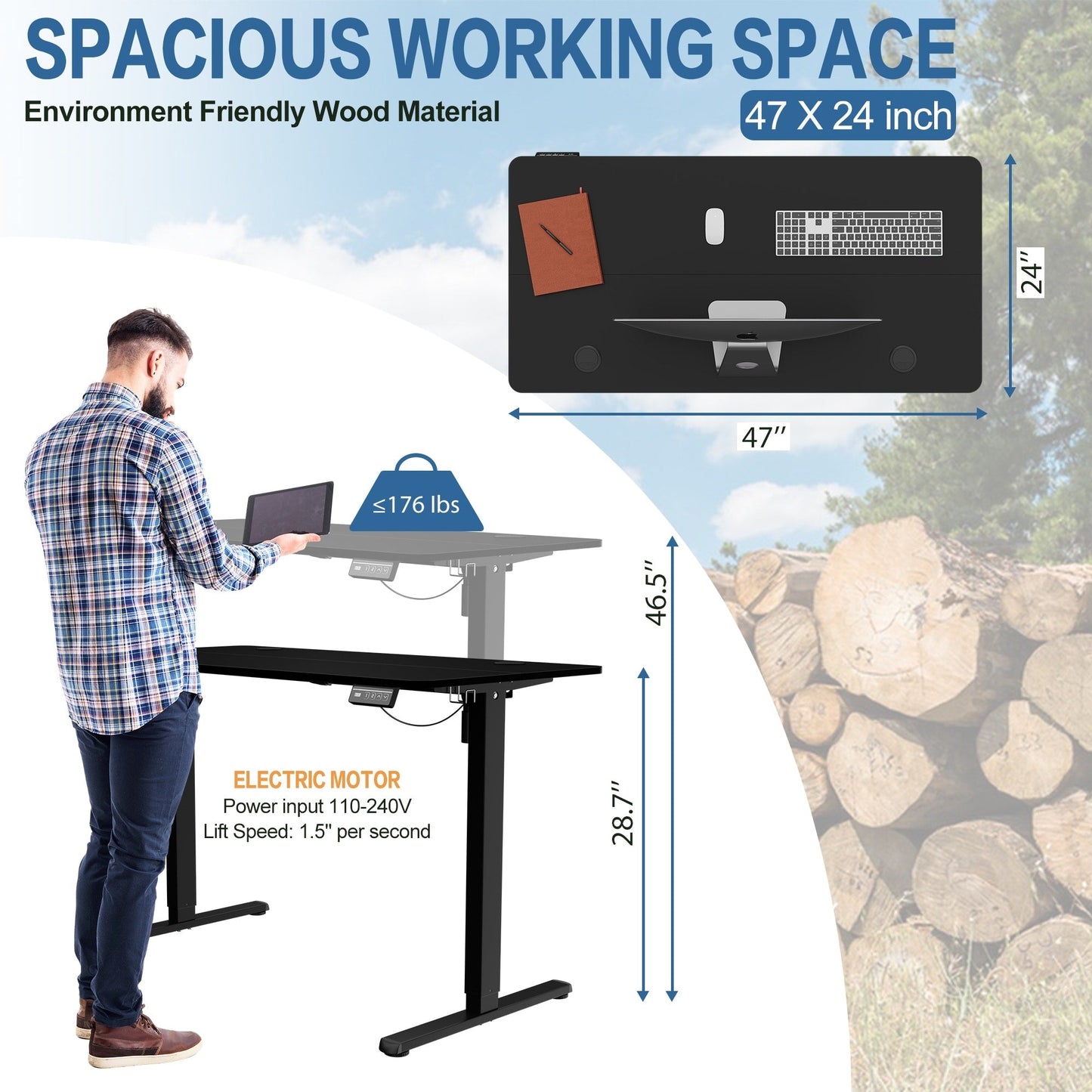 Futzca Height Adjustable Electric Standing Desk Sit Stand Computer Stand up Desk with Splice Board
