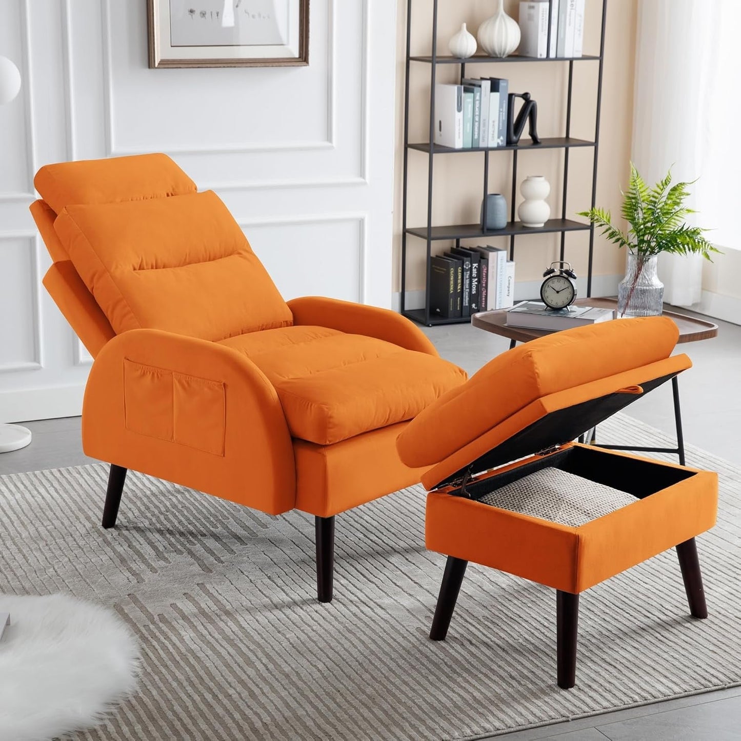 HOMYKA Accent Lounge Chair with Adjustable Backrest Storage Ottoman