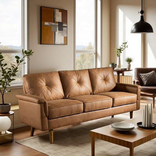 HOOOWOOO Mid-Century 3-Seat Upholstered Sofa with Wood Legs for Living Room