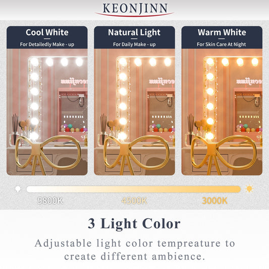 Keonjinn LED Makeup Hollywood Vanity Mirror with 15/18 LED Lights