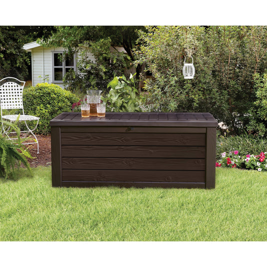 Keter Westwood 150 Gallon Large Durable Resin Outdoor Storage Deck Box For Furniture and Supplies, Brown
