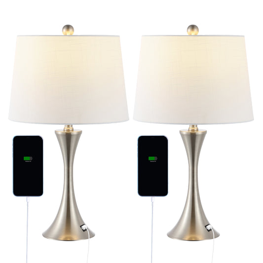 Makena 22.75 Modern Glam Iron Hourglass LED Table Lamp with USB Charging Port, (Set of 2) by JONATHAN Y