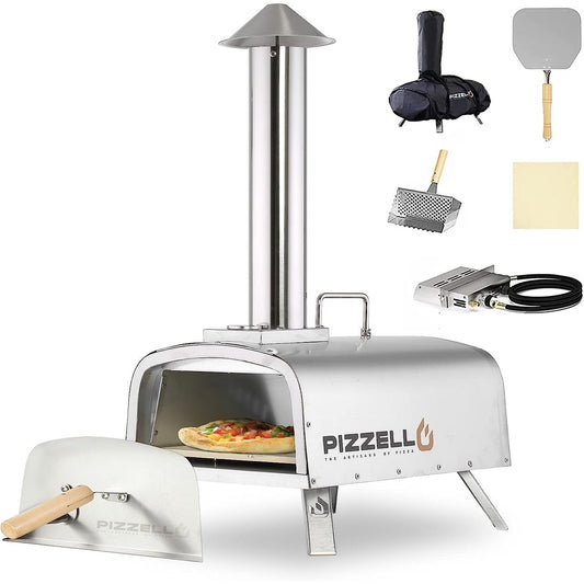 Multi-Fuel Outdoor Pizza Oven Stonebaked Pizza Maker with Gas Burner & Wood Box - 12 inch