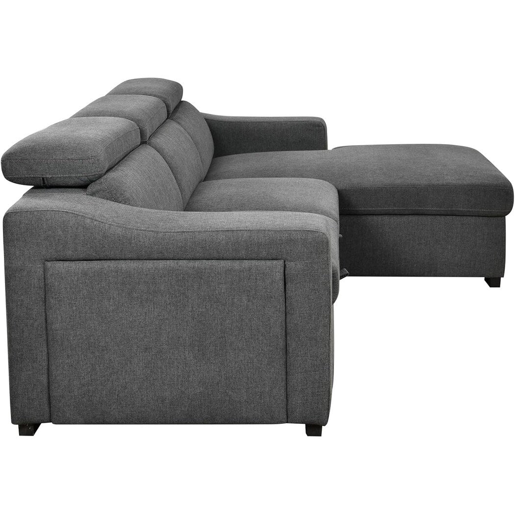 Roomfitters 103 Convertible Sectional Sofa with Storage Chaise, Adjustable Headrests, L-Shaped Sleeper Corner Sofa, Dark Gray