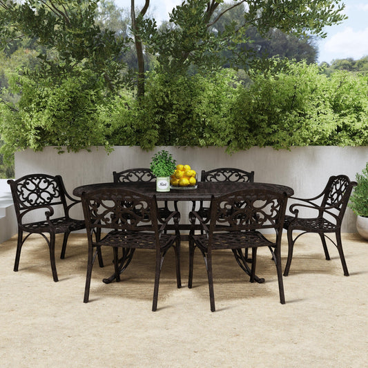 Sanibel Bronze Aluminum 7- Piece Outdoor Dining Set with 72 Oval Dining Table and Six Armchairs by Homestyles