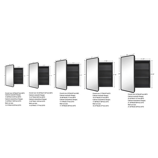 TEHOME Farmhouse Recessed Metal Bathroom Medicine Cabinets with Mirror