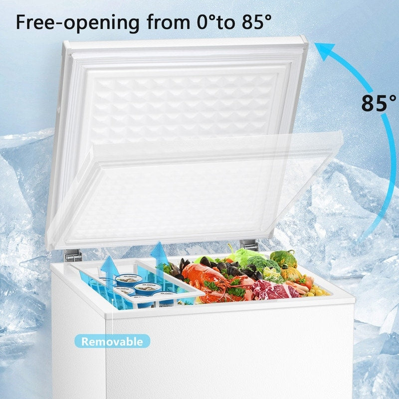 1.8 Cu.Ft Chest Freezer with Removable Basket, Bottom Drain, 7-Level Thermostat, Freestanding Design for Home and Apartment