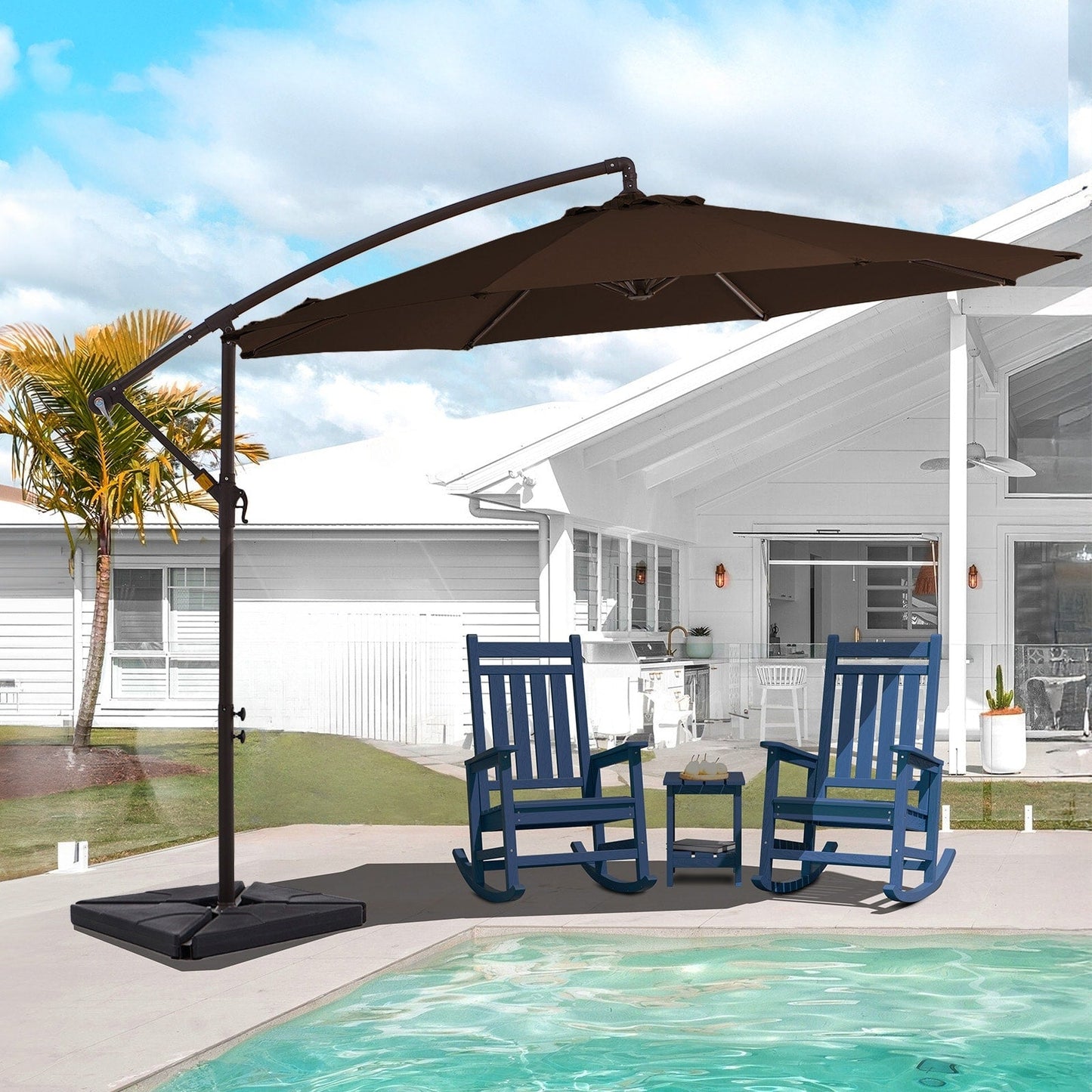 10 ft Steel Crank-lift Cantilever Umbrella With Weighted Base