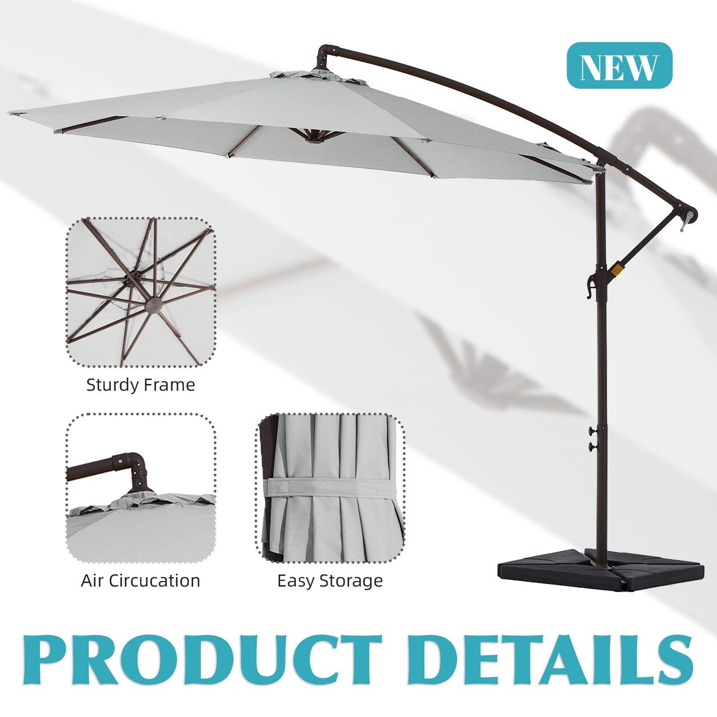 10 ft Steel Crank-lift Cantilever Umbrella With Weighted Base