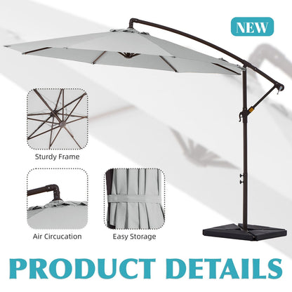 10 ft Steel Crank-lift Cantilever Umbrella With Weighted Base