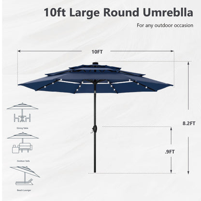 MAISON ARTS 10ft 3 Tier Auto-tilt Patio Umbrella Outdoor Double Vented Umbrella with LED Lights