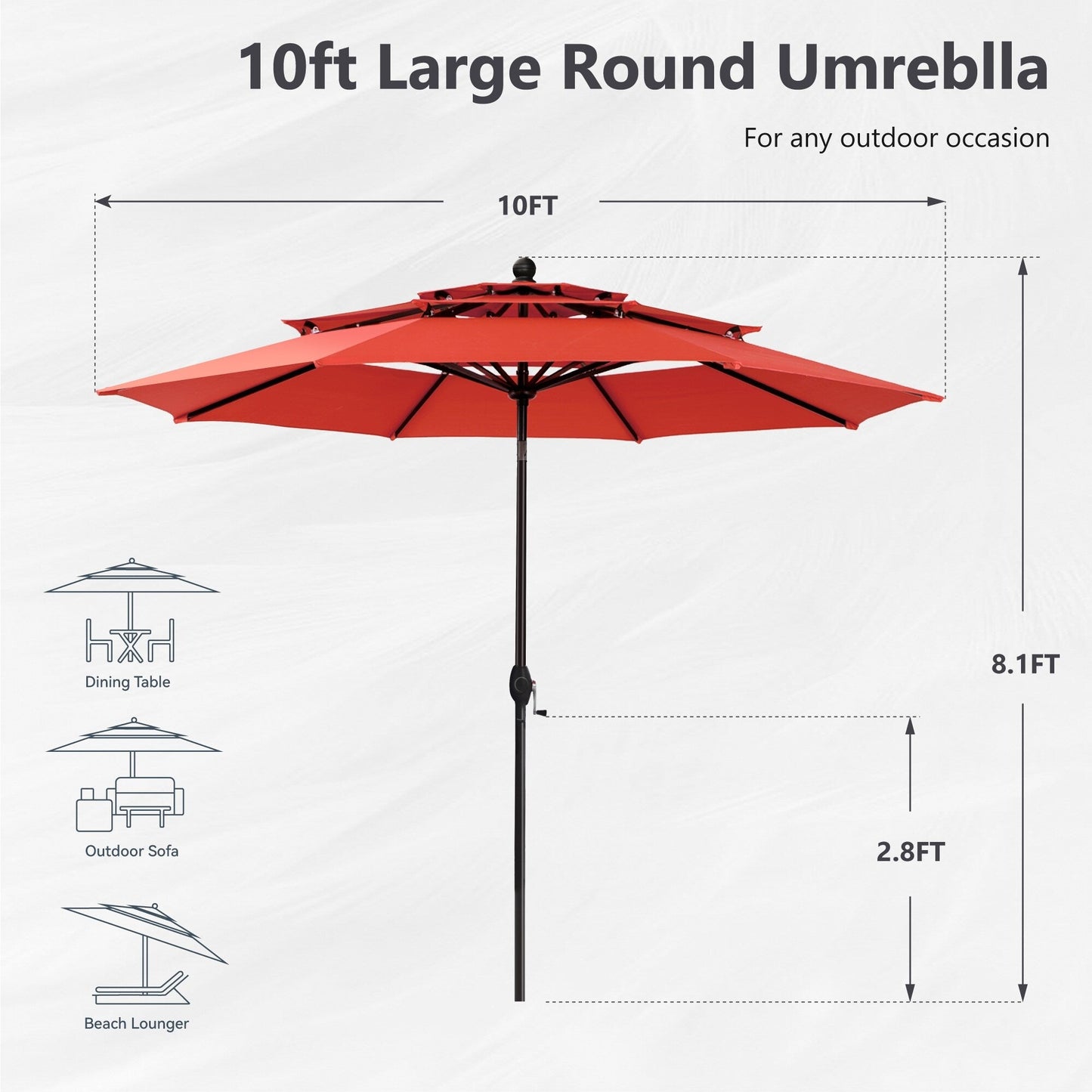 MAISON ARTS 10ft 3 Tier Auto-tilt Patio Umbrella Outdoor Double Vented Umbrella with LED Lights