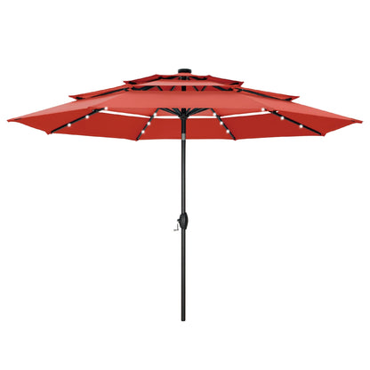 MAISON ARTS 10ft 3 Tier Auto-tilt Patio Umbrella Outdoor Double Vented Umbrella with LED Lights