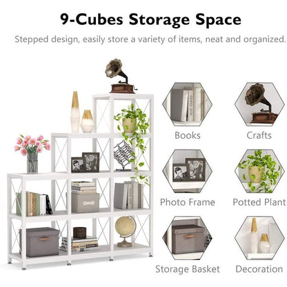 12 Shelves Ladder Bookshelf, Industrial Corner Bookshelf