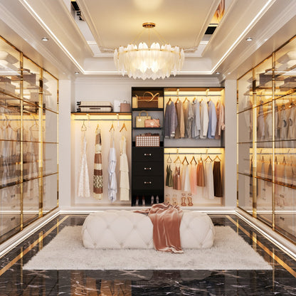 Rackcog 120'' Adjustable Closet Organizer with Drawers, Closet System with DIY Shelves for Reach-in and Walk-in Closet