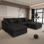 Canapés d'angle Deluxe Slope Cloud | Ensemble 5 pièces en lin noir, forme en U, 120 coussins de dossier réglables, 3 places