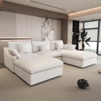 Canapés d'angle Deluxe Slope Cloud | Ensemble 5 pièces en lin blanc en forme de U, 120 coussins de dossier réglables, 3 places