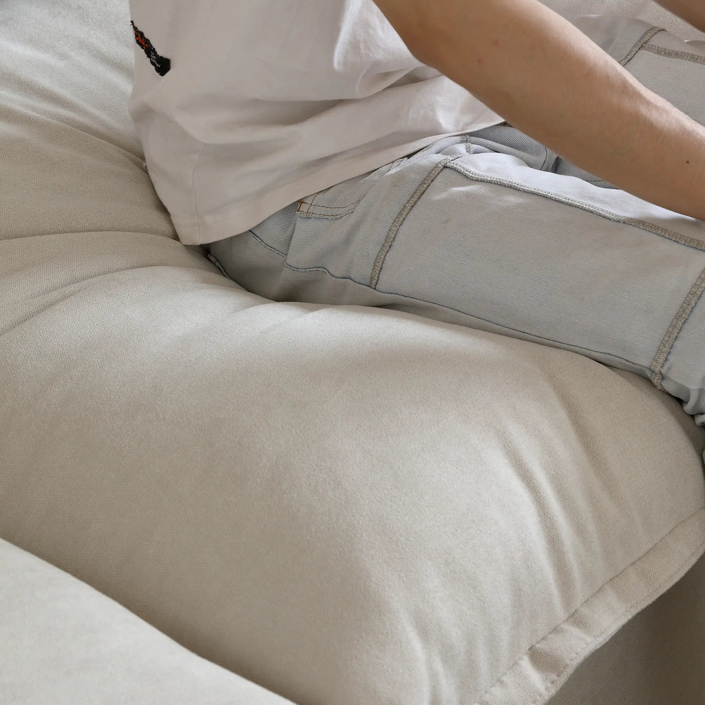 Canapés d'angle Deluxe Linen Cloud | Ensemble de 4 canapés d'angle en coton et lin beige, 3 places