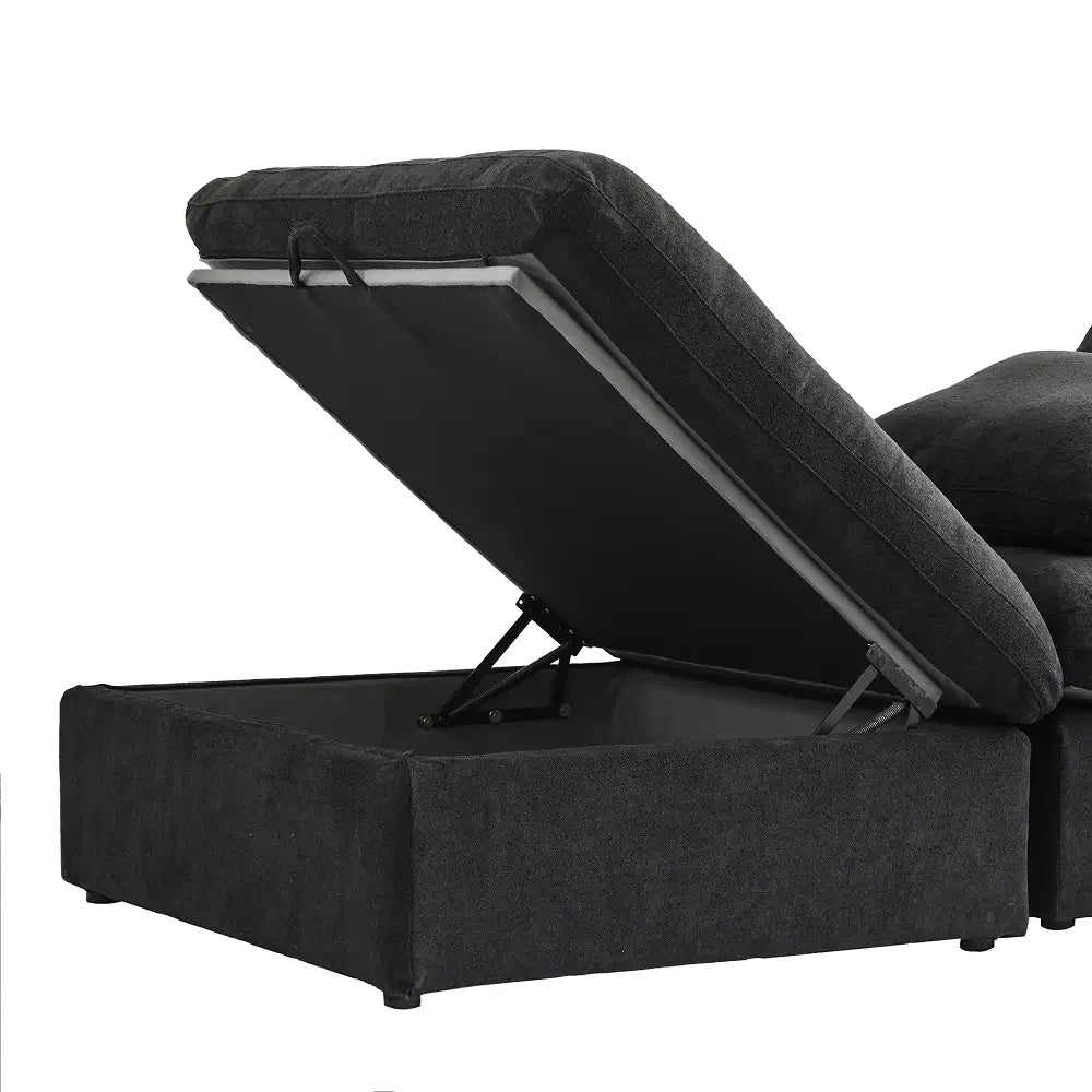 Canapés d'angle Deluxe Premium Cloud | Ensemble 6 pièces en coton et lin noir en forme de U avec pouf de rangement 160 cm et 4 places