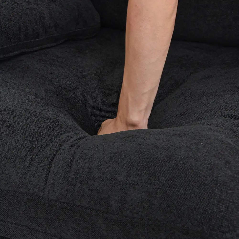 Canapés d'angle Deluxe Premium Cloud | Poufs noirs monoblocs en coton et lin | 40 housses amovibles et lavables