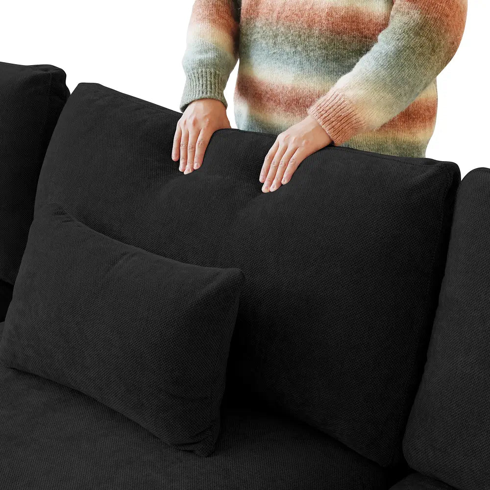 Canapés d'angle Deluxe Slope Cloud | Ensemble 6 pièces en lin noir, forme en U, 160 coussins de dossier réglables, 4 places