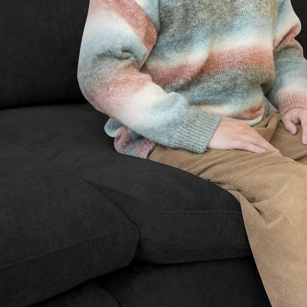 Canapés d'angle Deluxe Slope Cloud | Ensemble 5 pièces en lin noir, forme en U, 120 coussins de dossier réglables, 3 places