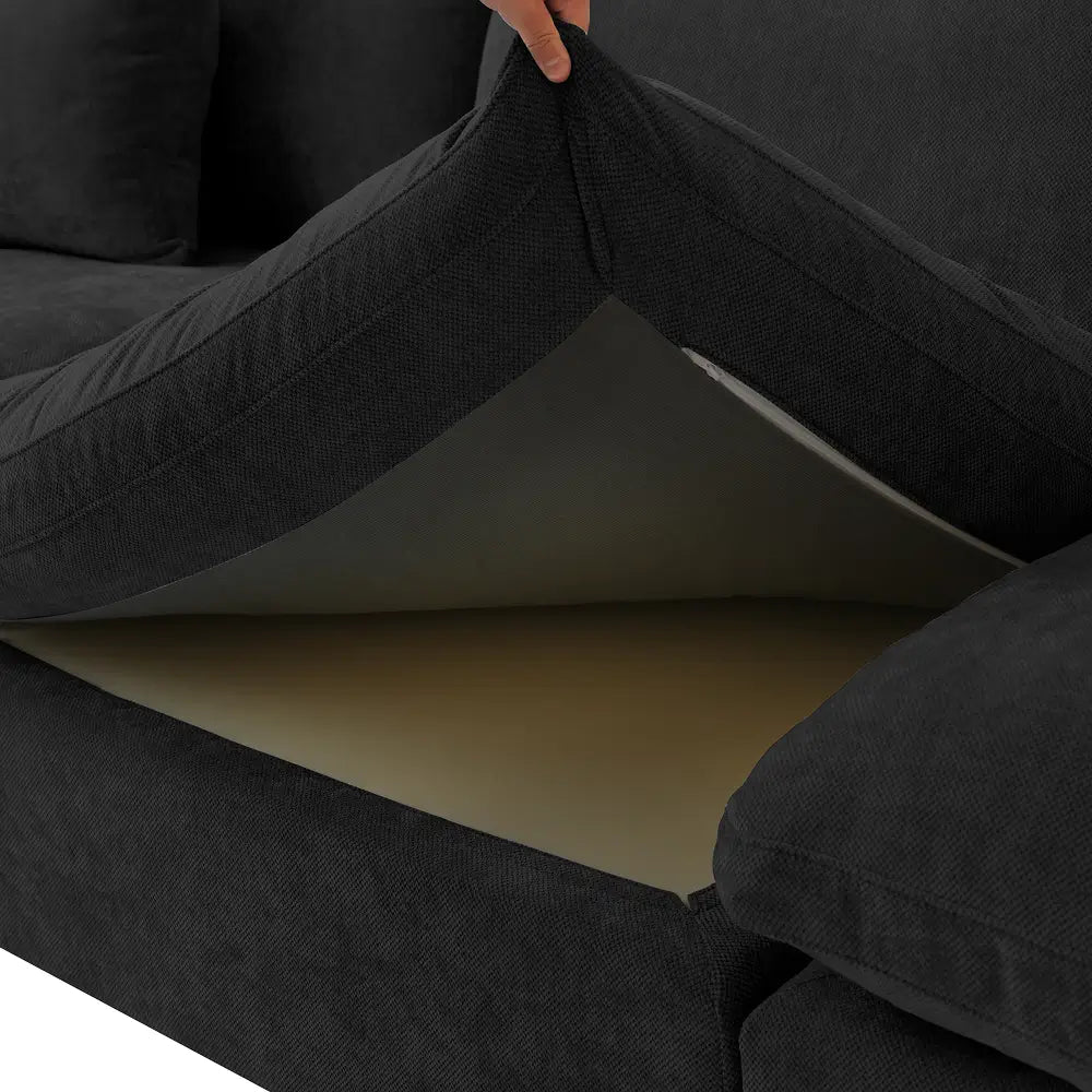 Canapés d'angle Deluxe Slope Cloud | Ensemble de 5 pièces en lin noir, 160 coussins de dossier réglables, 4 places