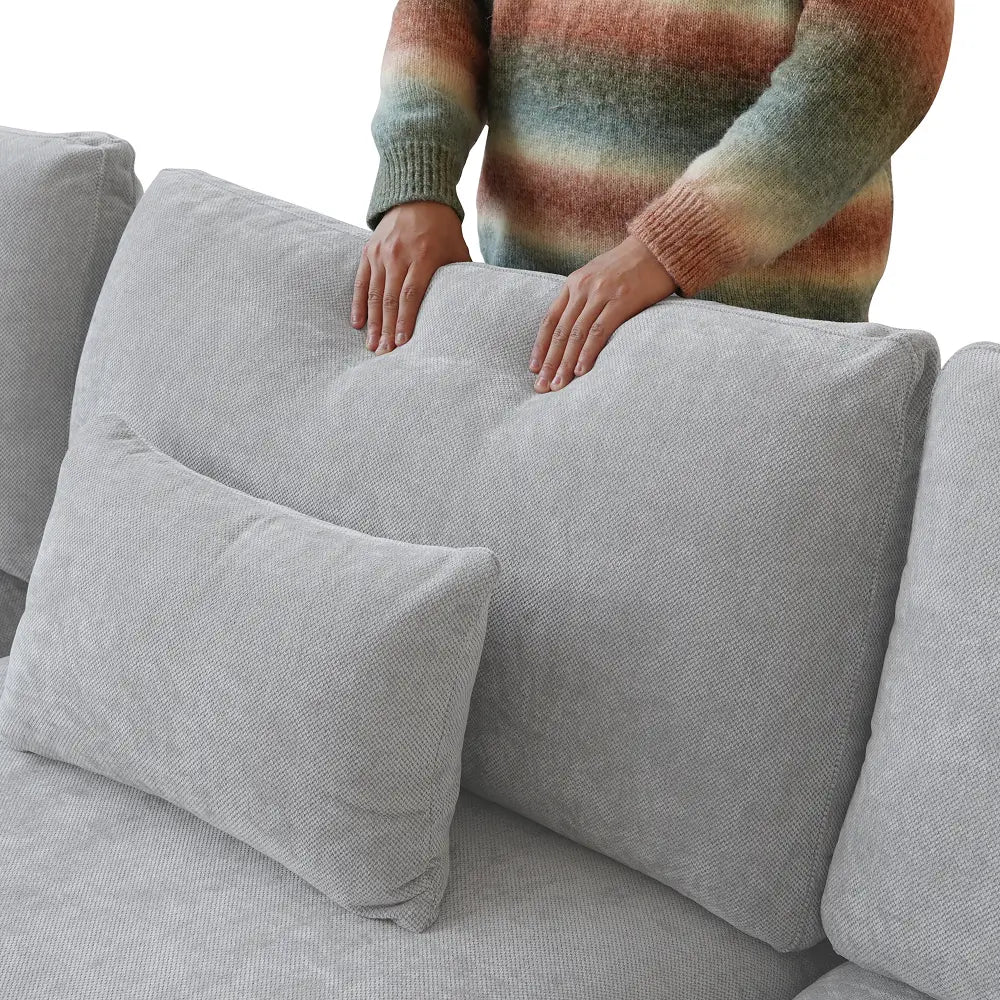 Canapés d'angle Deluxe Slope Cloud | Ensemble de canapés 8 pièces en lin gris clair, 160 coussins de dossier réglables, 6 places