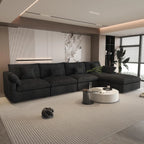Canapés d'angle Deluxe Slope Cloud | Ensemble de 5 pièces en lin noir, 160 coussins de dossier réglables, 4 places