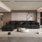 Canapés d'angle Deluxe Slope Cloud | Ensemble de 5 pièces en lin noir, 160 coussins de dossier réglables, 4 places