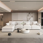 Canapés d'angle Deluxe Slope Cloud | Ensemble de 5 pièces en lin blanc, en forme de L, avec 160 coussins de dossier réglables, 4 places