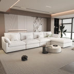 Canapés d'angle Deluxe Slope Cloud | Ensemble de 5 pièces en lin blanc, en forme de L, avec 160 coussins de dossier réglables, 4 places