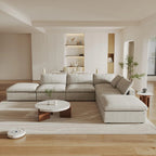 Canapés d'angle Deluxe Premium Cloud | Ensemble de 6 pièces en coton et lin kaki, en forme de L, 4 places