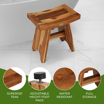 EcoDecors, Serenity, Teak Shower Bench, Teak Shower Stool, Teak Corner Shower Bench, 18 Inch, With Shelf
