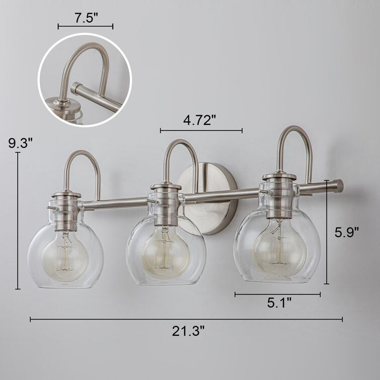 2/3 Light Bathroom Vanity Light Wall Sconce with Glass Shade