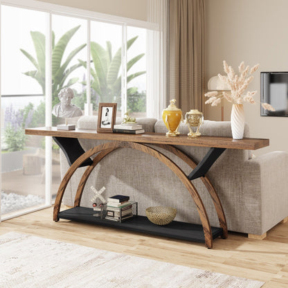 2-Tier Narrow Long Console Sofa Table with Semi-Circular Frame for Entryway,Gray Hallway Accent Tables