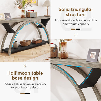 2-Tier Narrow Long Console Sofa Table with Semi-Circular Frame for Entryway,Gray Hallway Accent Tables