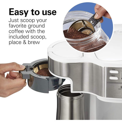2-Way 12-Cup Coffee Maker & Single Serve, Glass Carafe, Auto Pause & Pour, White