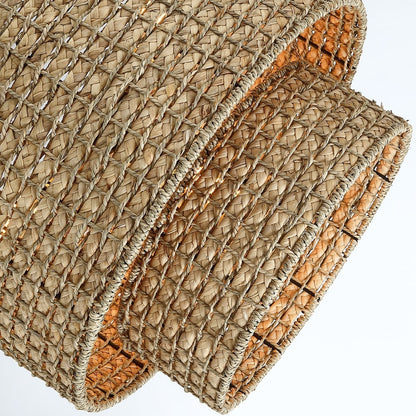 4-Light Natural Rattan Traditional Drum Pendant Light Black Canopy - Black/earthy - 20 in. W