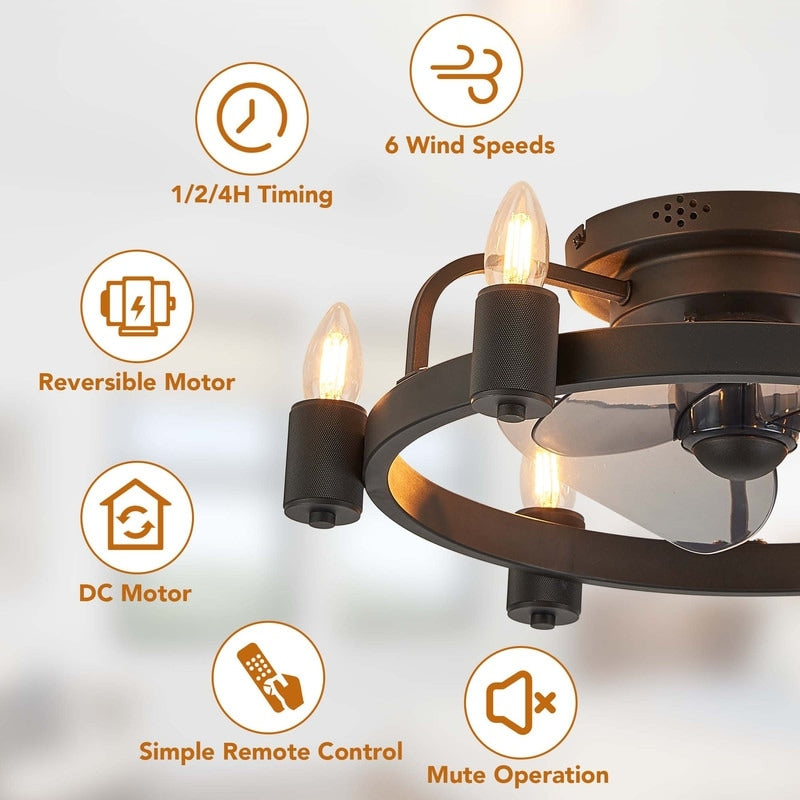 20 in. Modern Farmhouse Ceiling Fan LED Low Profile Flush Mount Ceiling Fan Light with Remote for Living Room