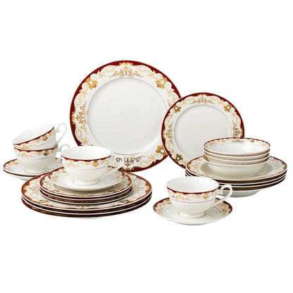 24 Piece Dinnerware Set-Bone China, Service for 4 by Lorren Home Trends