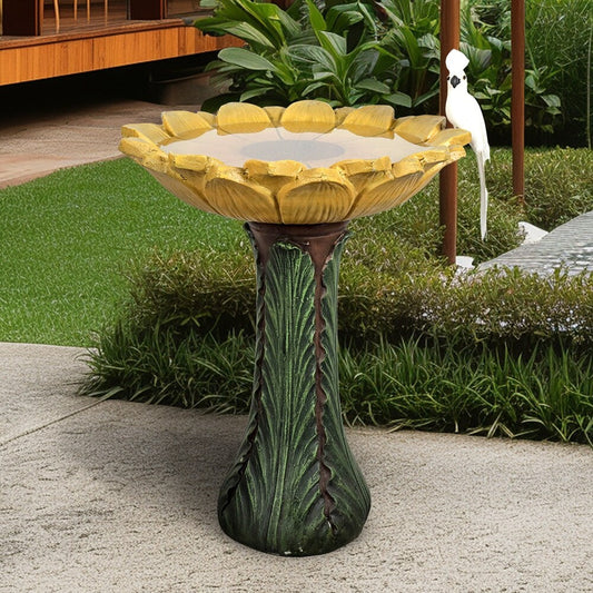 24.4-in Outdoor Sunflower Bird Bath - Concrete Bird Bath with Pedestal